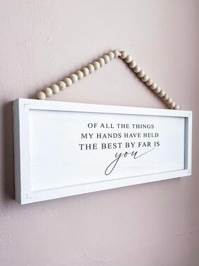 White Framed Wall Sign with Bead Hanger